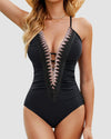 Elegant Ruched Tummy Control One-Piece Swimsuit for Women, Adjustable Straps