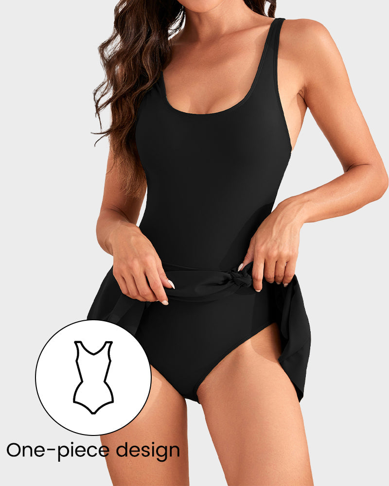 Flattering One Piece Tummy Control Tie Knot Swimsuit with Adjustable Straps