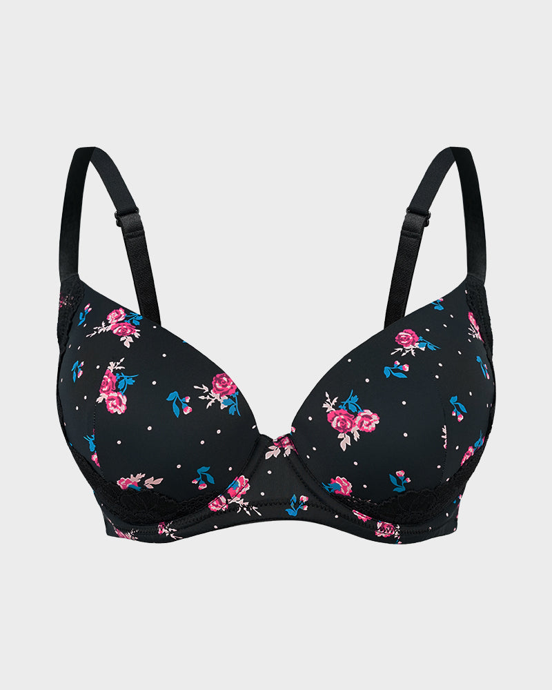 Elegant Deep V Lace Trim Full Coverage Push Up Bra for Ultimate Comfort & Support