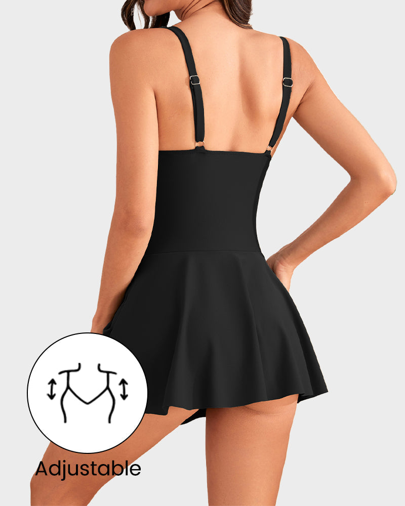 Flattering One Piece Tummy Control Tie Knot Swimsuit with Adjustable Straps