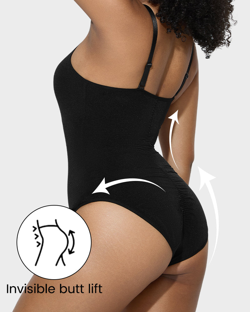 Flattering Criss-Cross Mesh Sculpting Bodysuit - Seamless Tummy Control Shapewear