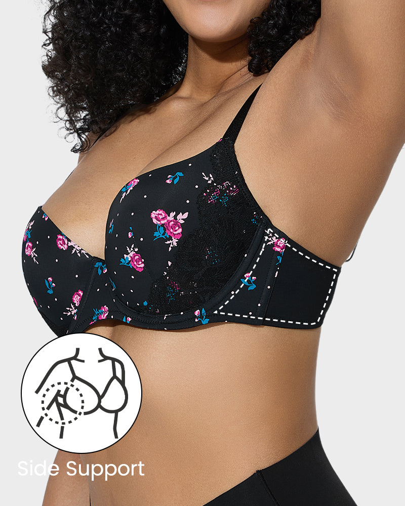 Elegant Deep V Lace Trim Full Coverage Push Up Bra for Ultimate Comfort & Support