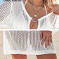 Chic Deep Plunge Crochet Long Sleeve Beach Cover Up Dress