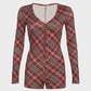 Christmas Plaid Long Sleeve Deep V Button Front Romper