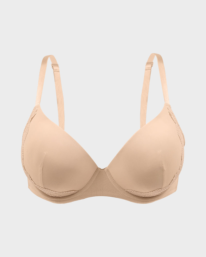 Elegant Deep V Lace Trim Full Coverage Push Up Bra for Ultimate Comfort & Support