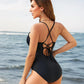 Elegant Ruched Tummy Control One-Piece Swimsuit for Women, Adjustable Straps