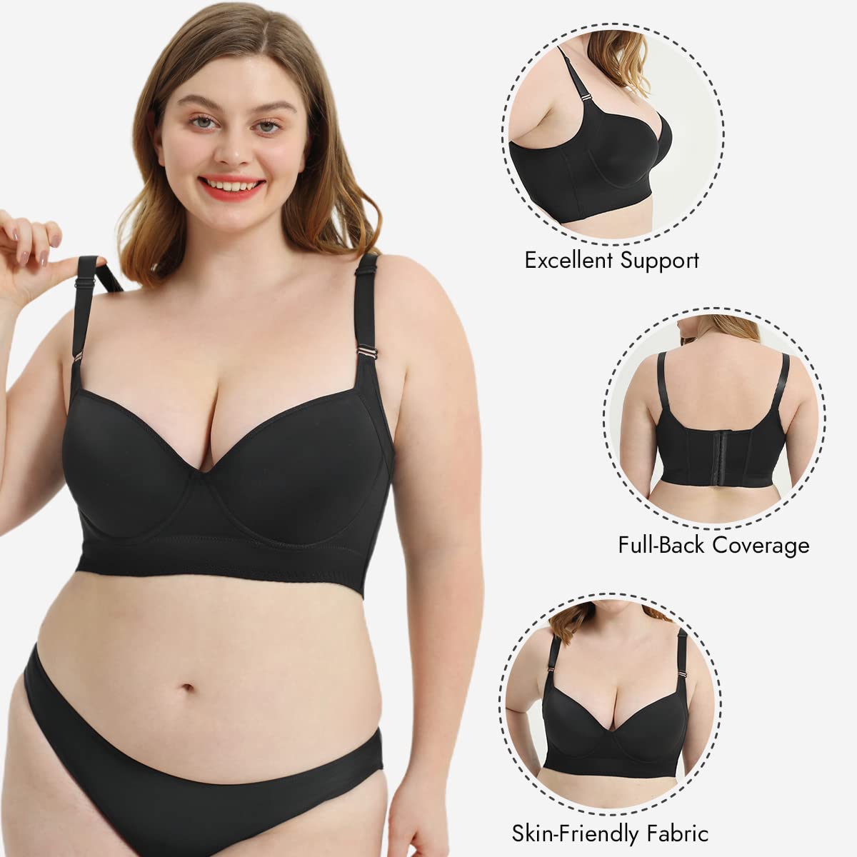 SheCurve® Perfect Lift Back Smoothing Black Bra 2-Pack for Women