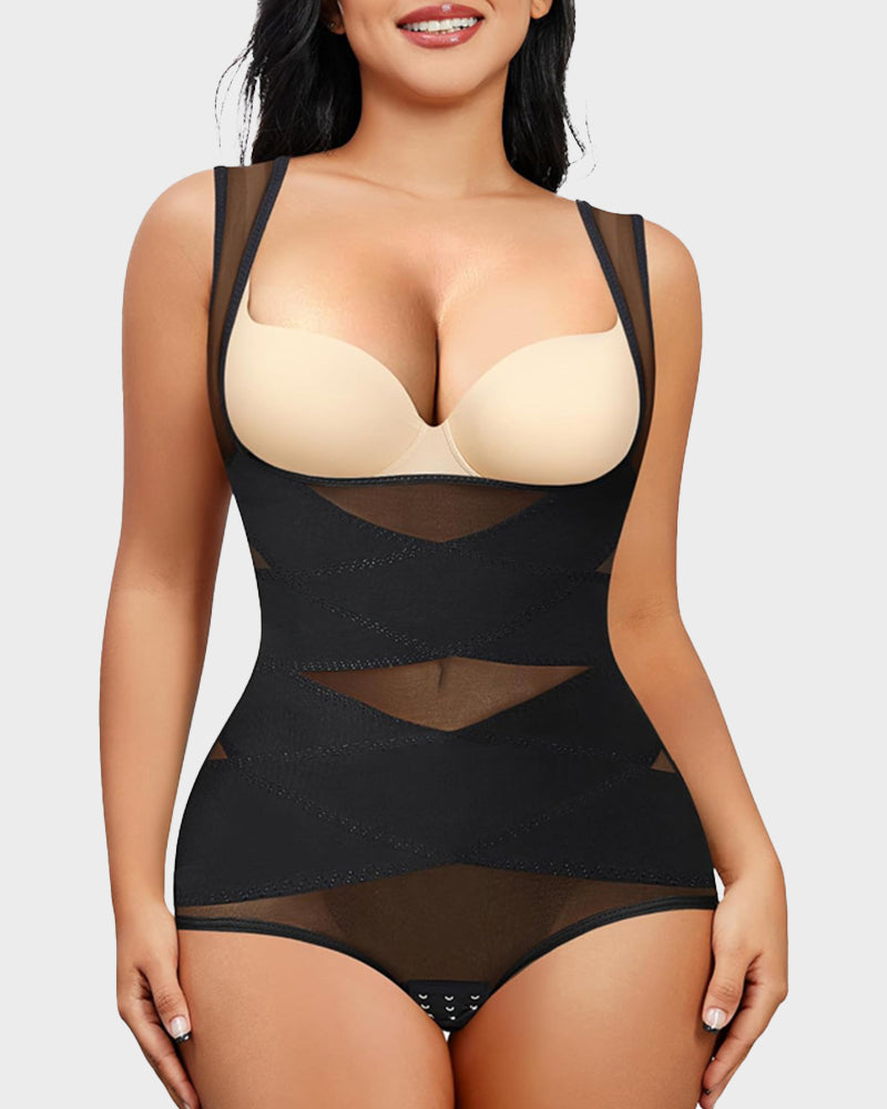 Open Bust Cross Compression Body Shaper for Tummy Control & Posture Support