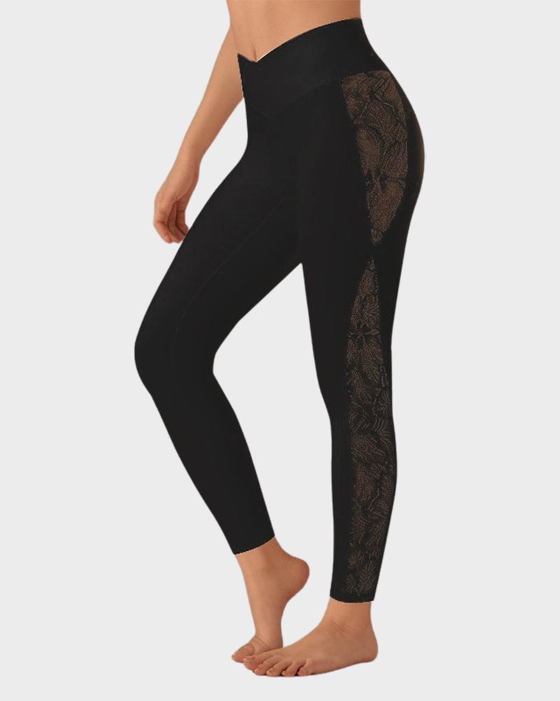 Shecurve High-Waisted Lace Panel Yoga Leggings - Comfort Stretch Activewear