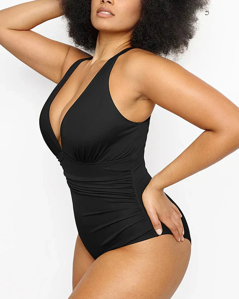 Smart Sculpt Plunge One-Piece Swimsuit with Tummy Control and Flattering Design