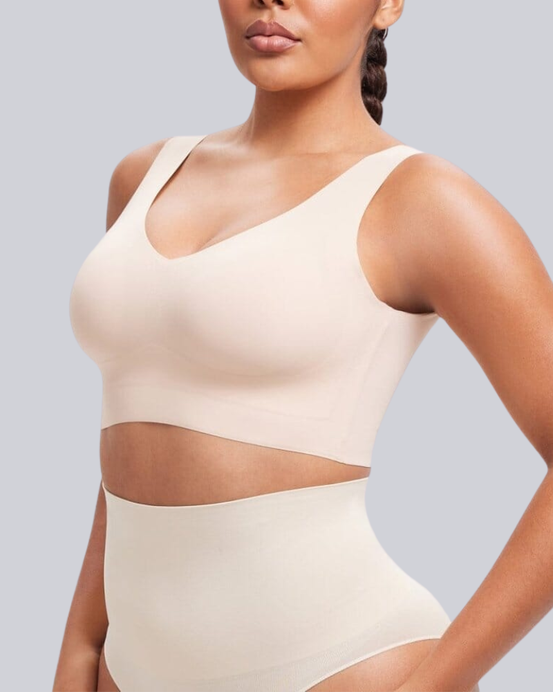 Wireless Back Smoothing V-Neck Seamless Tank Bra with Comfort Support