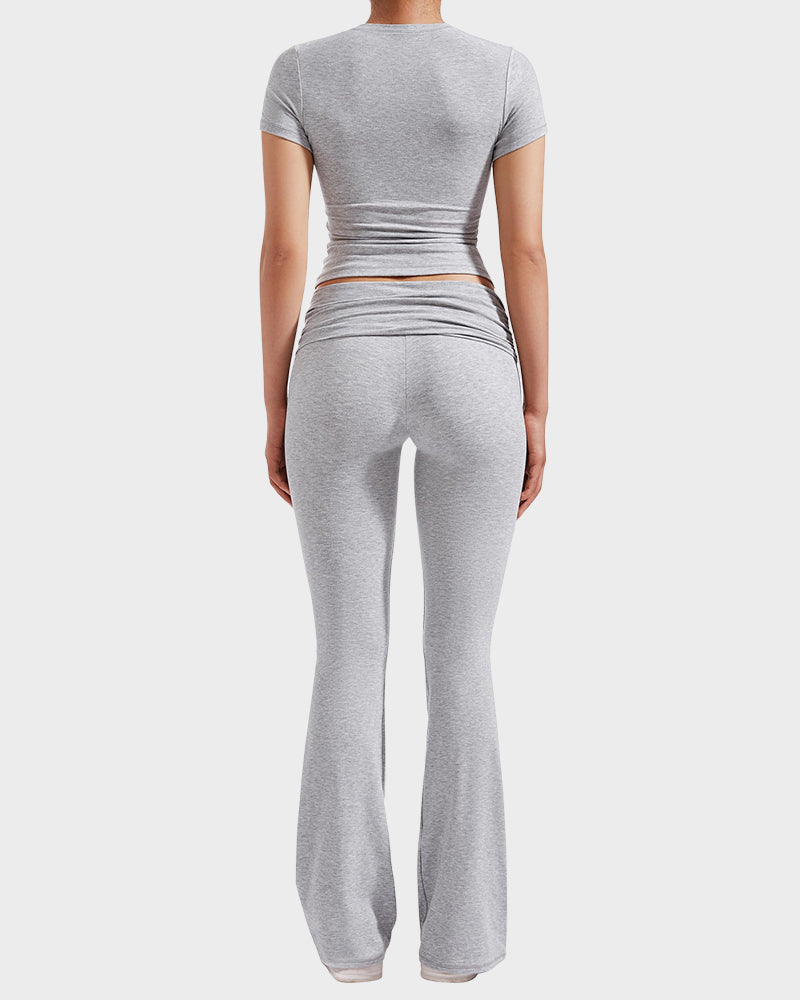 Women's Ultra-Soft 2-Piece Stretch Lounge Set: Comfy Top & Flare Pants