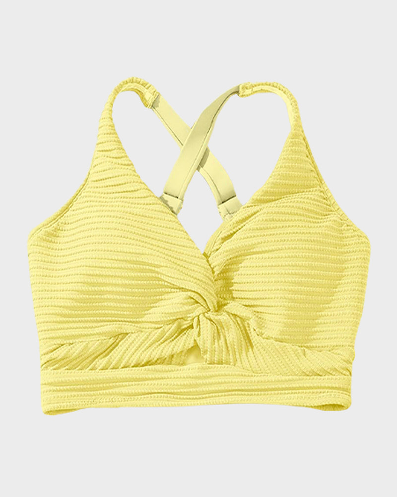 Chic Textured Knot-Front High-Waisted Bikini Set for Women