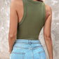Ribbed Knit Round Neck Tank Top with Built-in Bra Pads