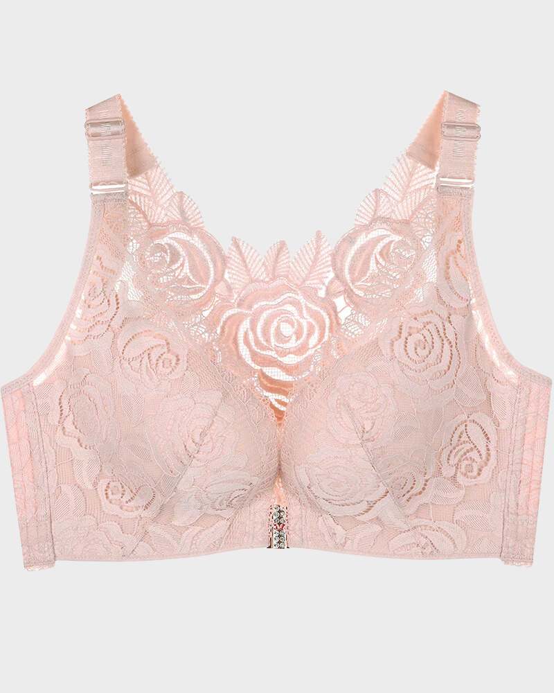 Elegant Rose Embroidered Front Closure Bra for Seamless Comfort and Easy Wear