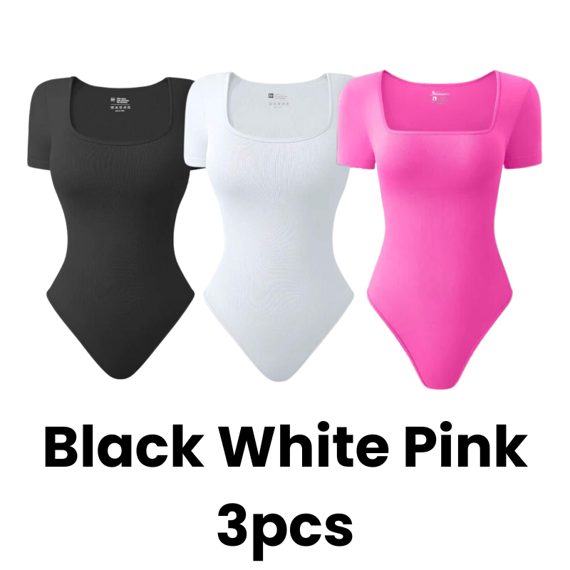 SheCurve® Seamless Square Neck Short Sleeve Snatching Bodysuit: Body-Hugging Shapewear