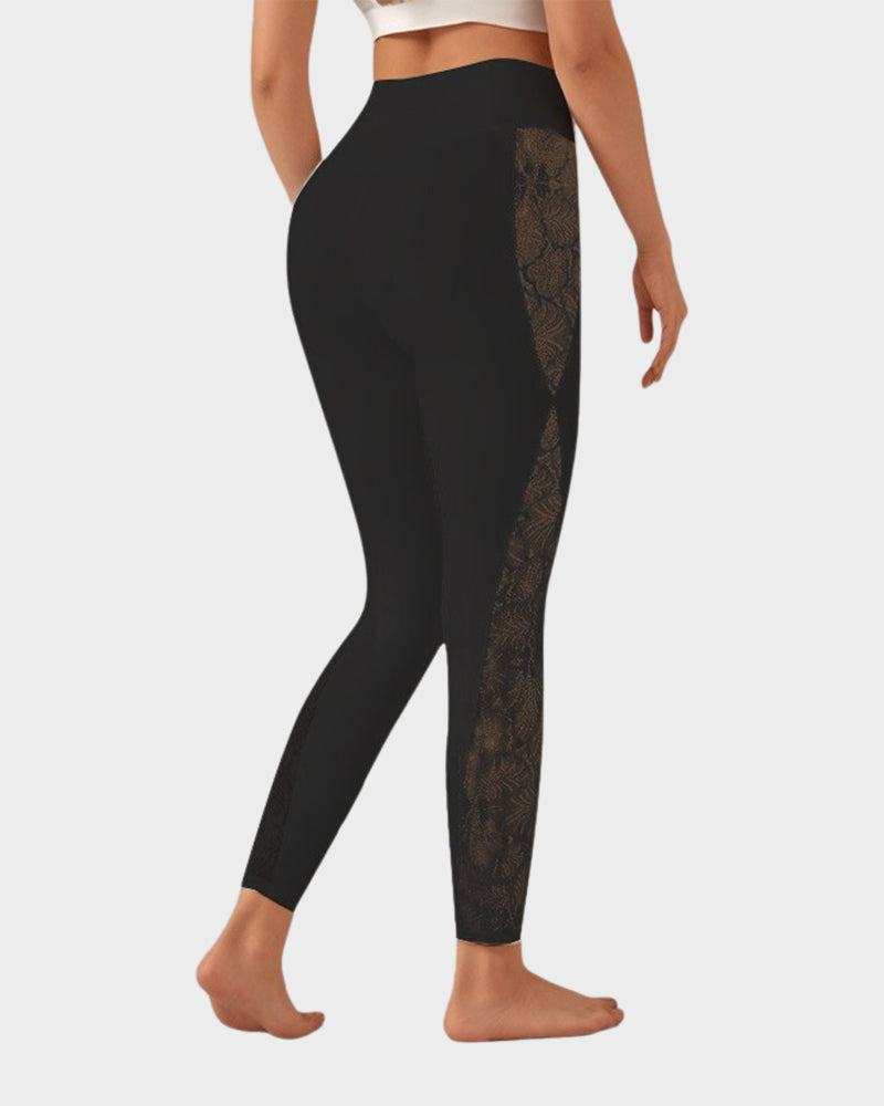 Shecurve High-Waisted Lace Panel Yoga Leggings - Comfort Stretch Activewear