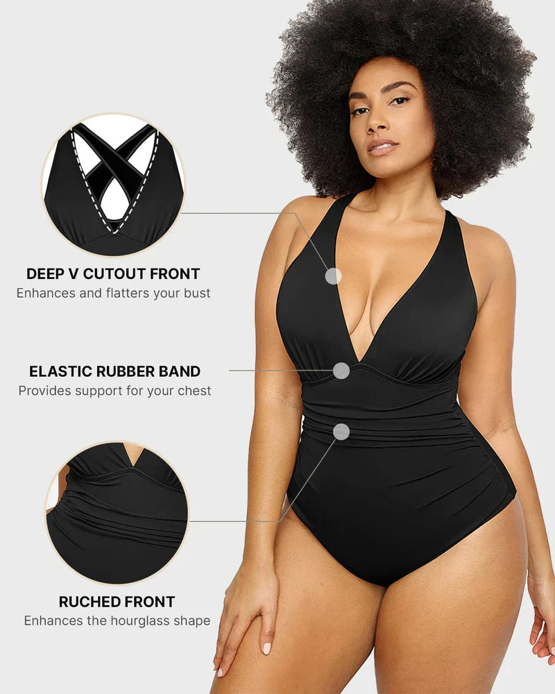 Smart Sculpt Plunge One-Piece Swimsuit with Tummy Control and Flattering Design