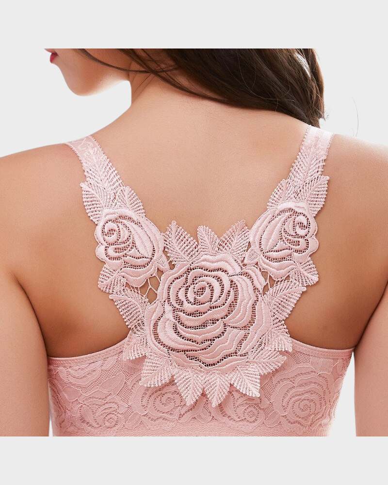 Elegant Rose Embroidered Front Closure Bra for Seamless Comfort and Easy Wear