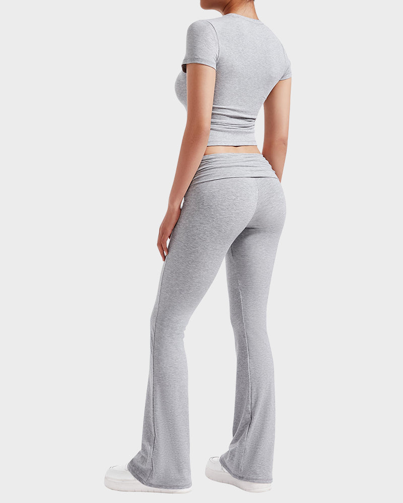 Women's Ultra-Soft 2-Piece Stretch Lounge Set: Comfy Top & Flare Pants