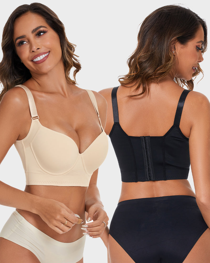 SheCurve Ultimate Lift Back Smoothing Bra 2-Pack: Black & Beige Comfort