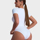 SheCurve® Seamless Square Neck Short Sleeve Snatching Bodysuit: Body-Hugging Shapewear
