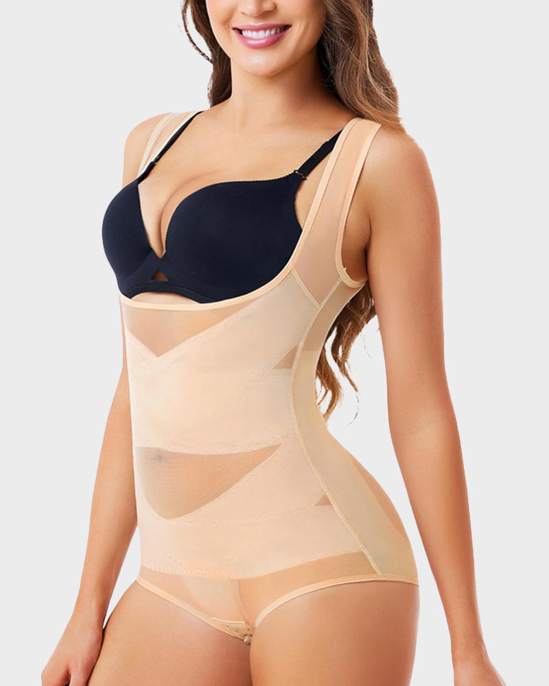 Open Bust Cross Compression Body Shaper for Tummy Control & Posture Support
