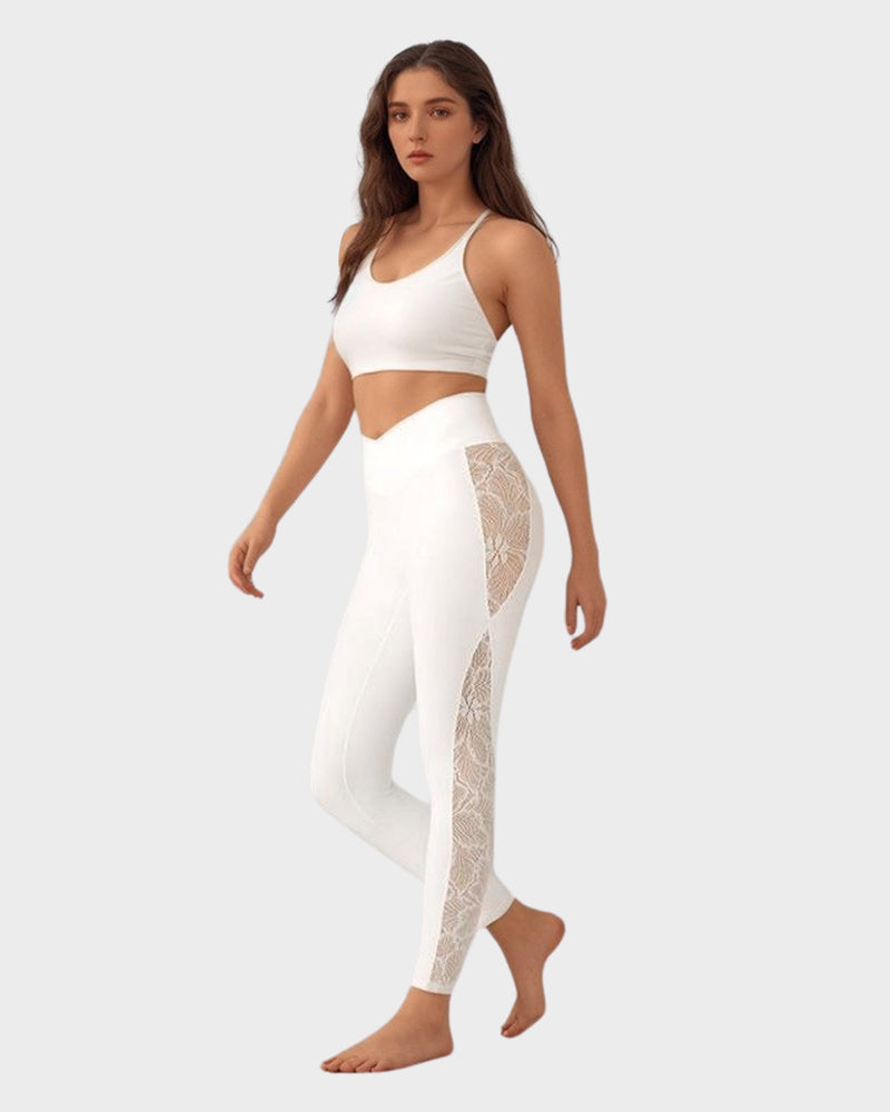 Shecurve High-Waisted Lace Panel Yoga Leggings - Comfort Stretch Activewear