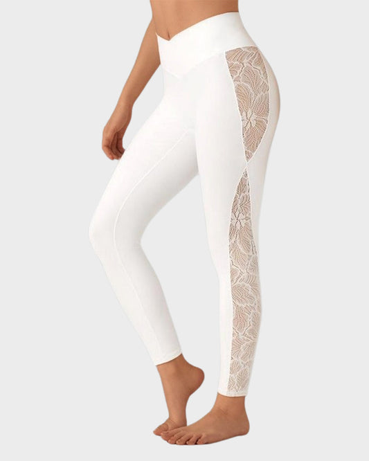 Shecurve High-Waisted Lace Panel Yoga Leggings - Comfort Stretch Activewear