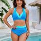 Stylish High Waist Ruched Color Block Bikini Set