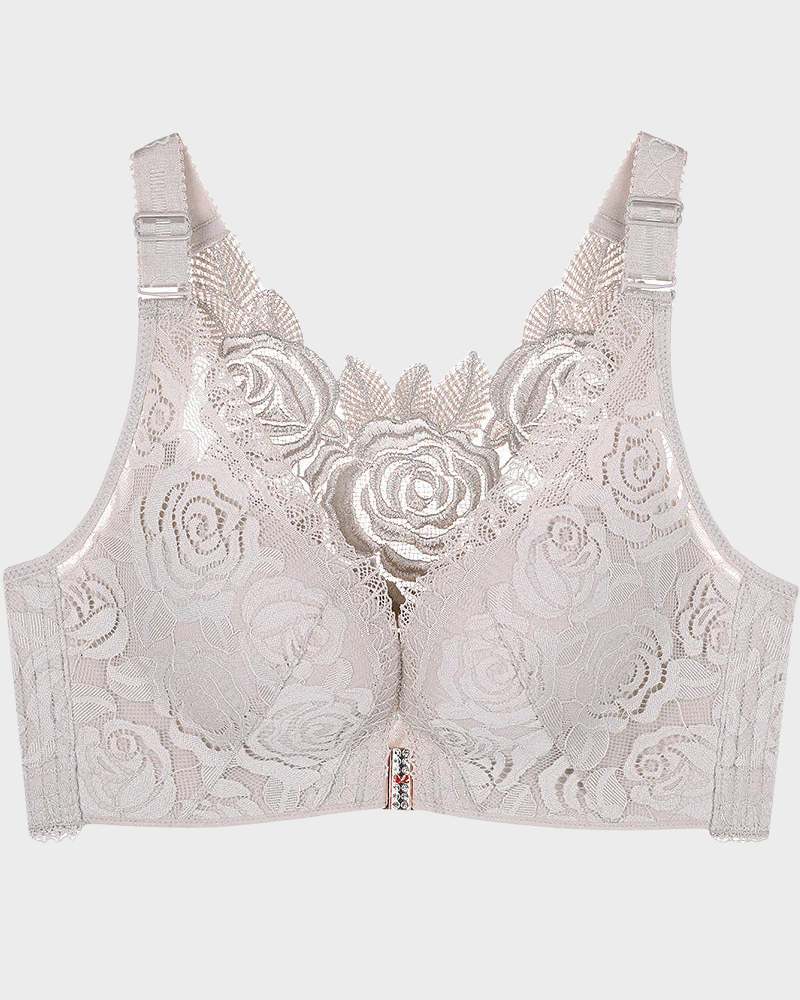 Elegant Rose Embroidery Front Closure Bra for Seamless Comfort & Support