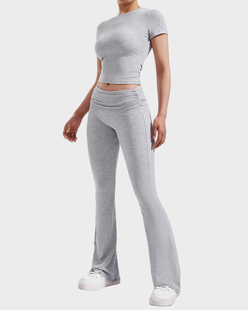 Women's Ultra-Soft 2-Piece Stretch Lounge Set: Comfy Top & Flare Pants