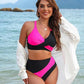Trendy Color-Block Crisscross Laced Bikini Set with Adjustable Back Ties