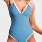 Deep V Ribbed Cross Back One-Piece Swimsuit