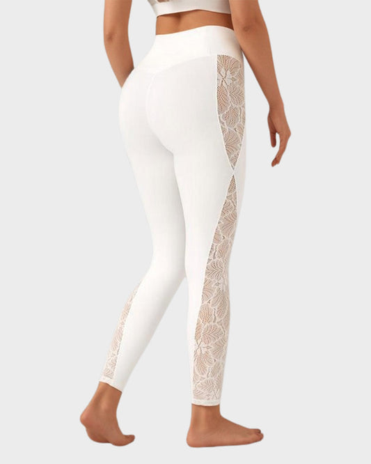 Shecurve High-Waisted Lace Panel Yoga Leggings - Comfort Stretch Activewear