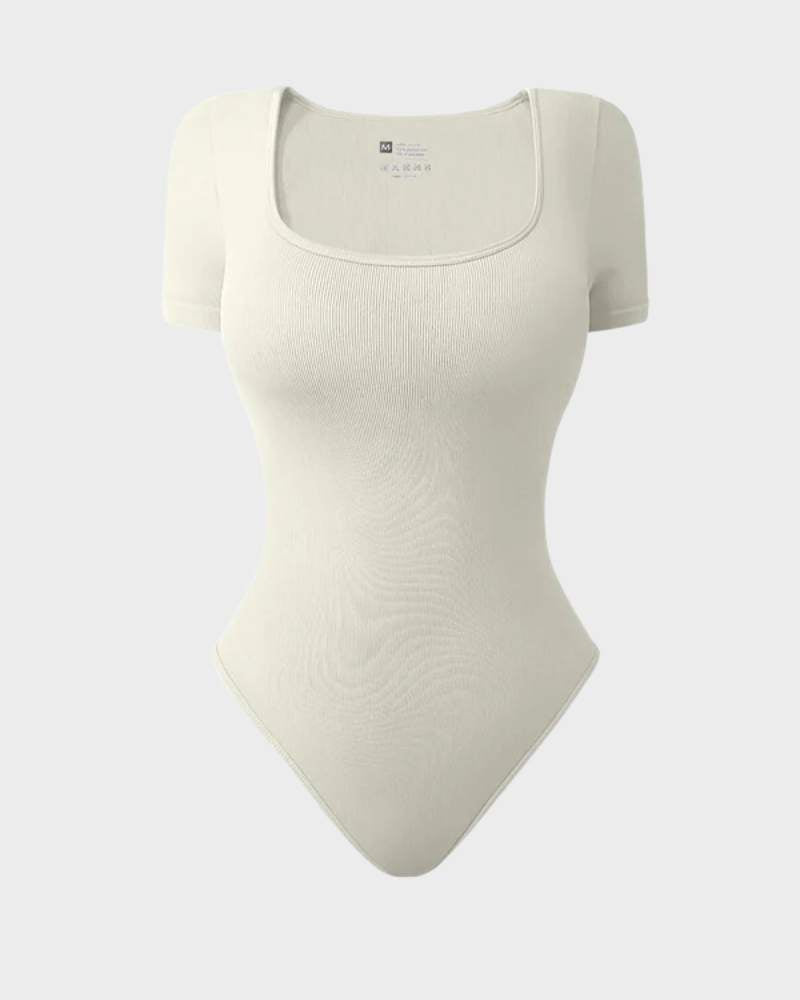 SheCurve® Seamless Square Neck Short Sleeve Snatching Bodysuit: Body-Hugging Shapewear