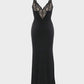 Elegant Deep-V Lace Maxi Dress with High Slit & Built-In Shapewear