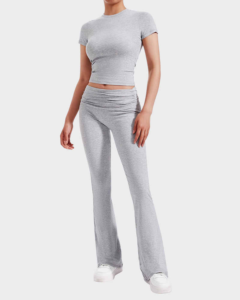 Women's Ultra-Soft 2-Piece Stretch Lounge Set: Comfy Top & Flare Pants