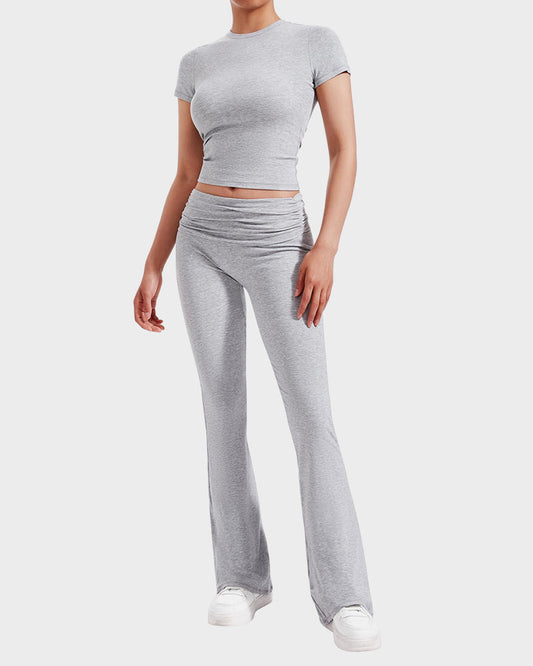 Women's Ultra-Soft 2-Piece Stretch Lounge Set: Comfy Top & Flare Pants