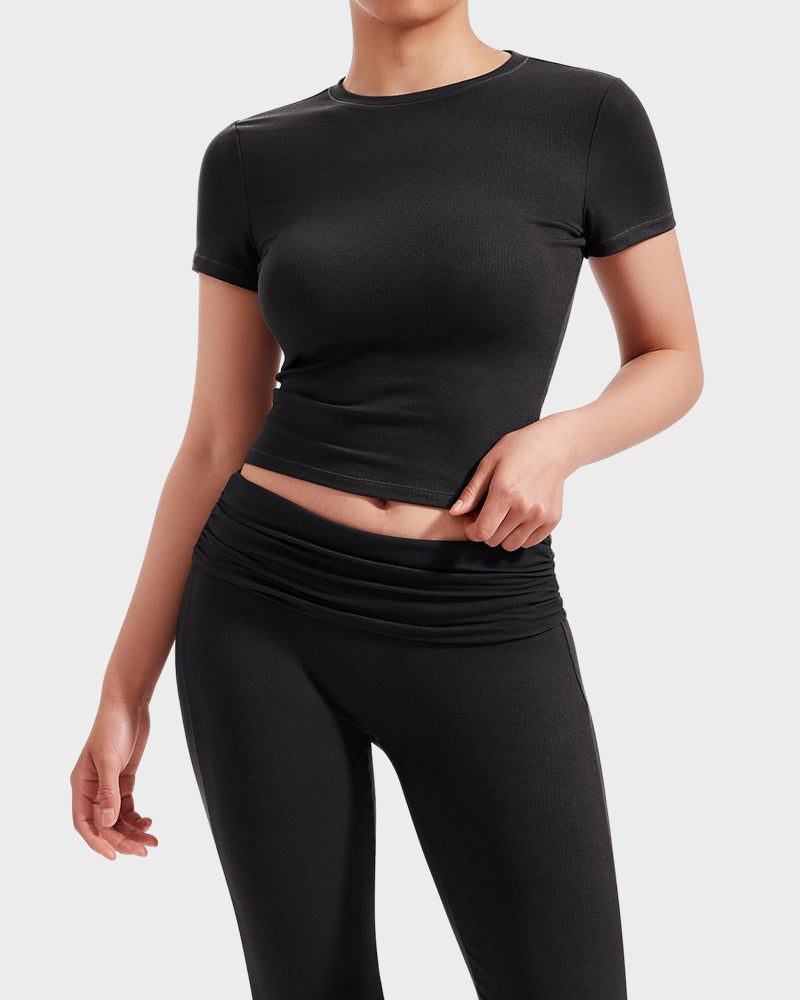 Women's Ultra-Soft 2-Piece Stretch Lounge Set: Comfy Top & Flare Pants