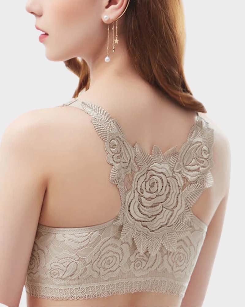 Elegant Rose Embroidery Front Closure Bra for Seamless Comfort & Support