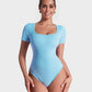 SheCurve® Seamless Square Neck Short Sleeve Snatching Bodysuit: Body-Hugging Shapewear