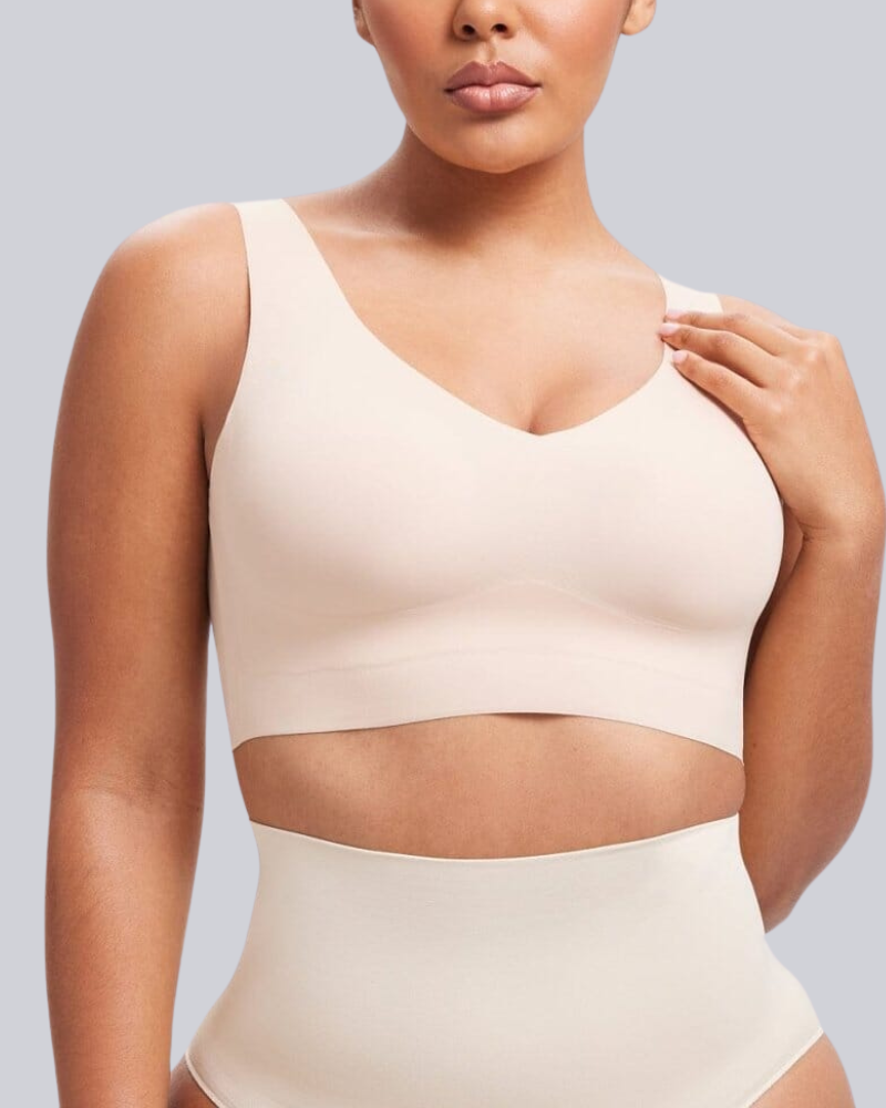 Wireless Back Smoothing V-Neck Seamless Tank Bra with Comfort Support