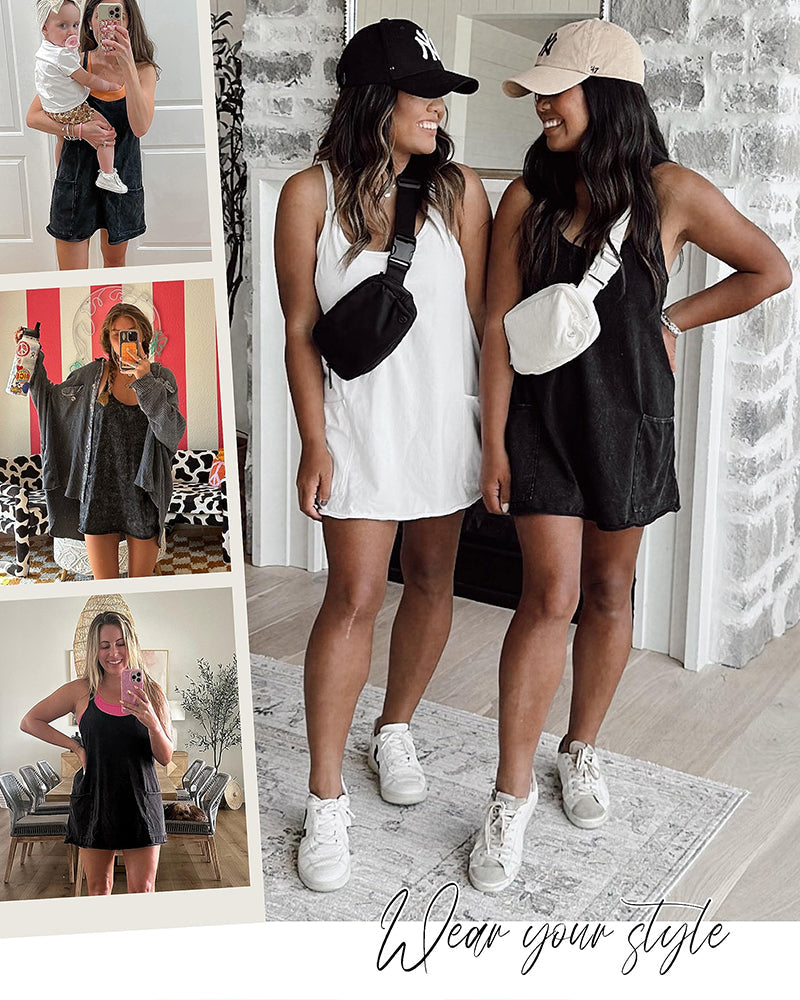 Women's Athletic Sleeveless Mini Dress with Built-In Shorts and Pockets