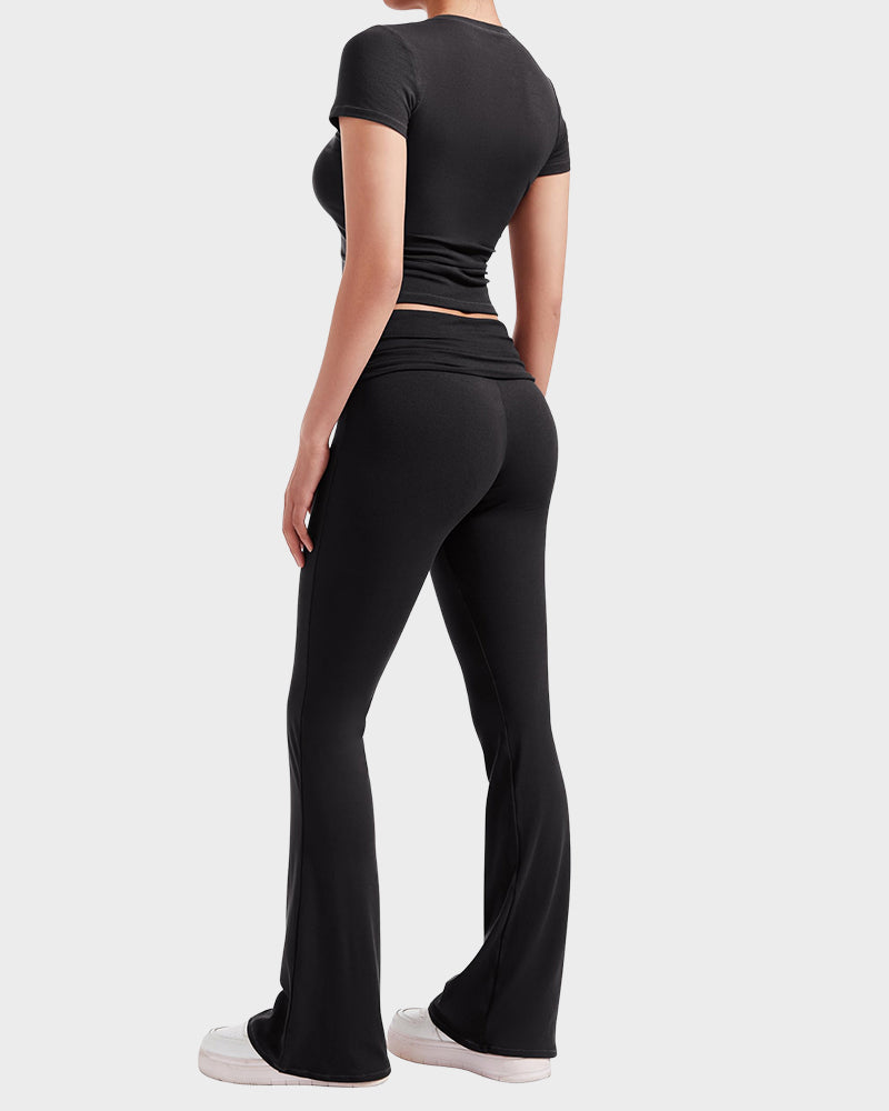 Women's Ultra-Soft 2-Piece Stretch Lounge Set: Comfy Top & Flare Pants