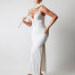 Elegant Deep-V Lace Maxi Dress with High Slit & Built-In Shapewear