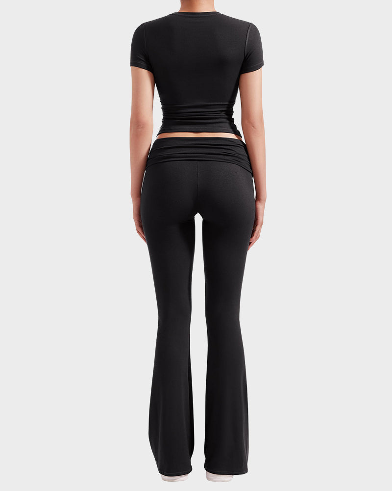 Women's Ultra-Soft 2-Piece Stretch Lounge Set: Comfy Top & Flare Pants