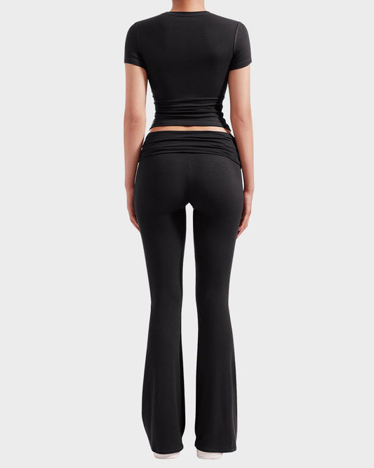 Women's Ultra-Soft 2-Piece Stretch Lounge Set: Comfy Top & Flare Pants