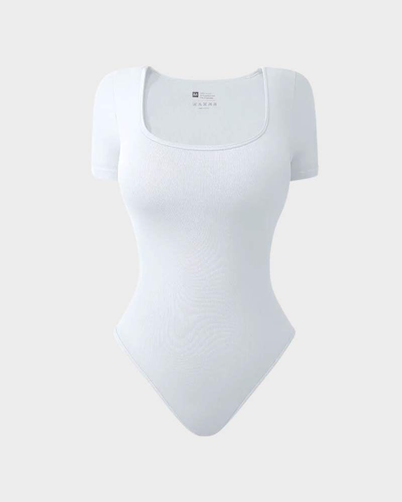 SheCurve® Seamless Square Neck Short Sleeve Snatching Bodysuit: Body-Hugging Shapewear