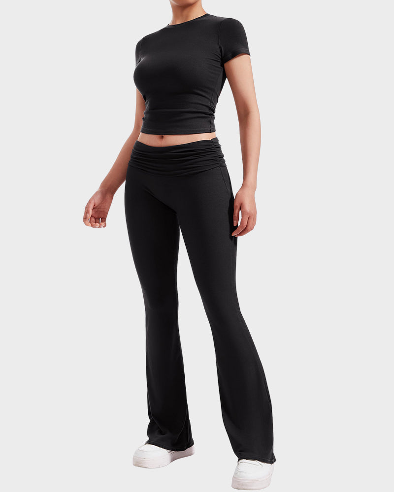 Women's Ultra-Soft 2-Piece Stretch Lounge Set: Comfy Top & Flare Pants